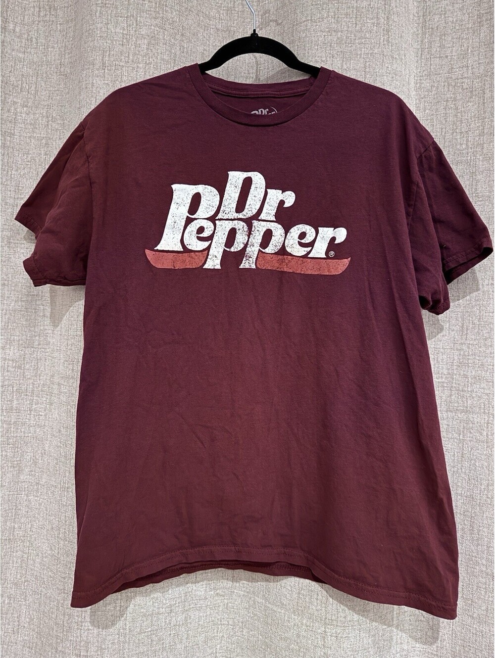 Dr Pepper Burgundy Logo Graphic Print Short Sleeve Crew Neck Cotton T-Shirt L